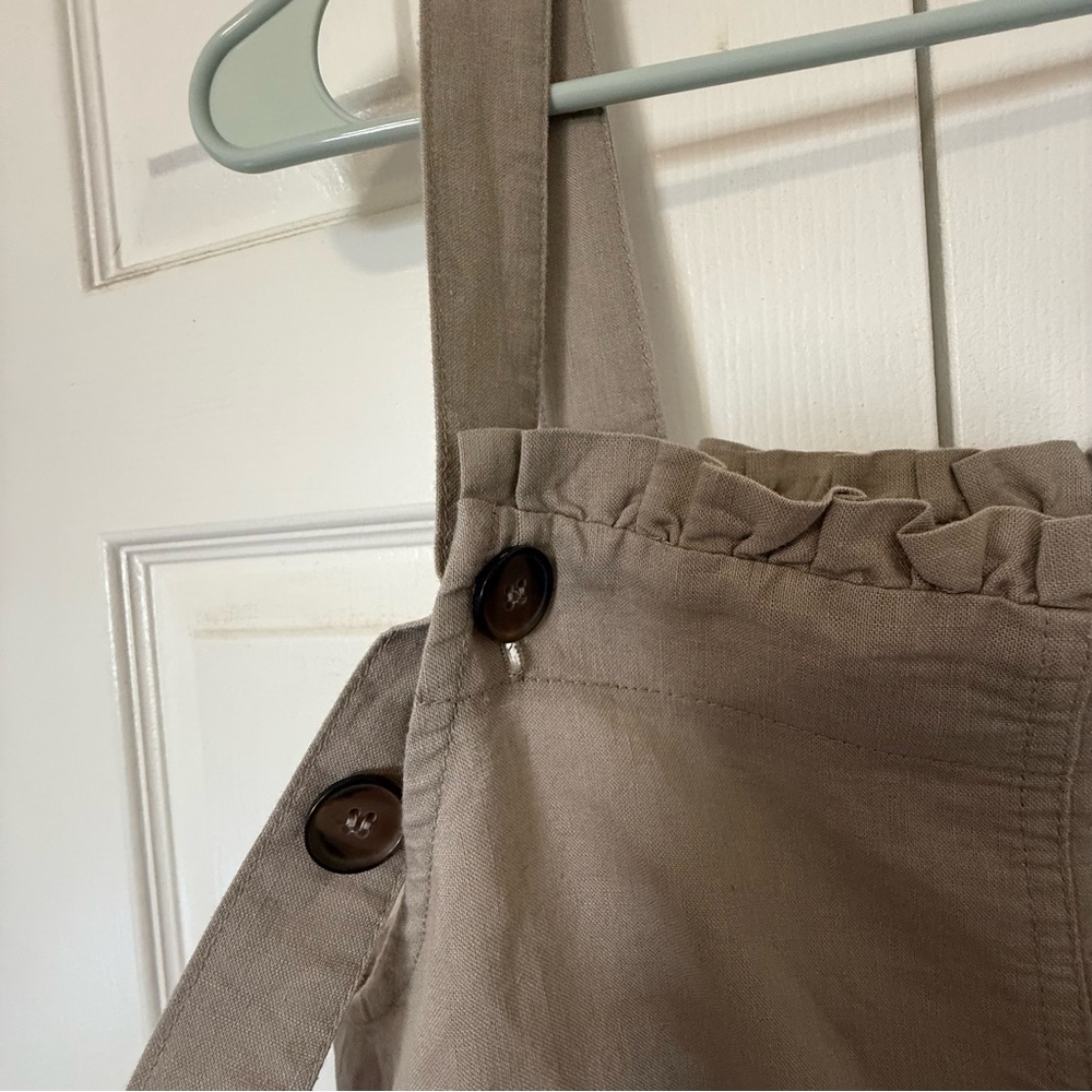 100% Linen light tan/ Sand colored Women's Cropped Wide Leg Jumpsuit Medium Boho - Picture 7 of 10